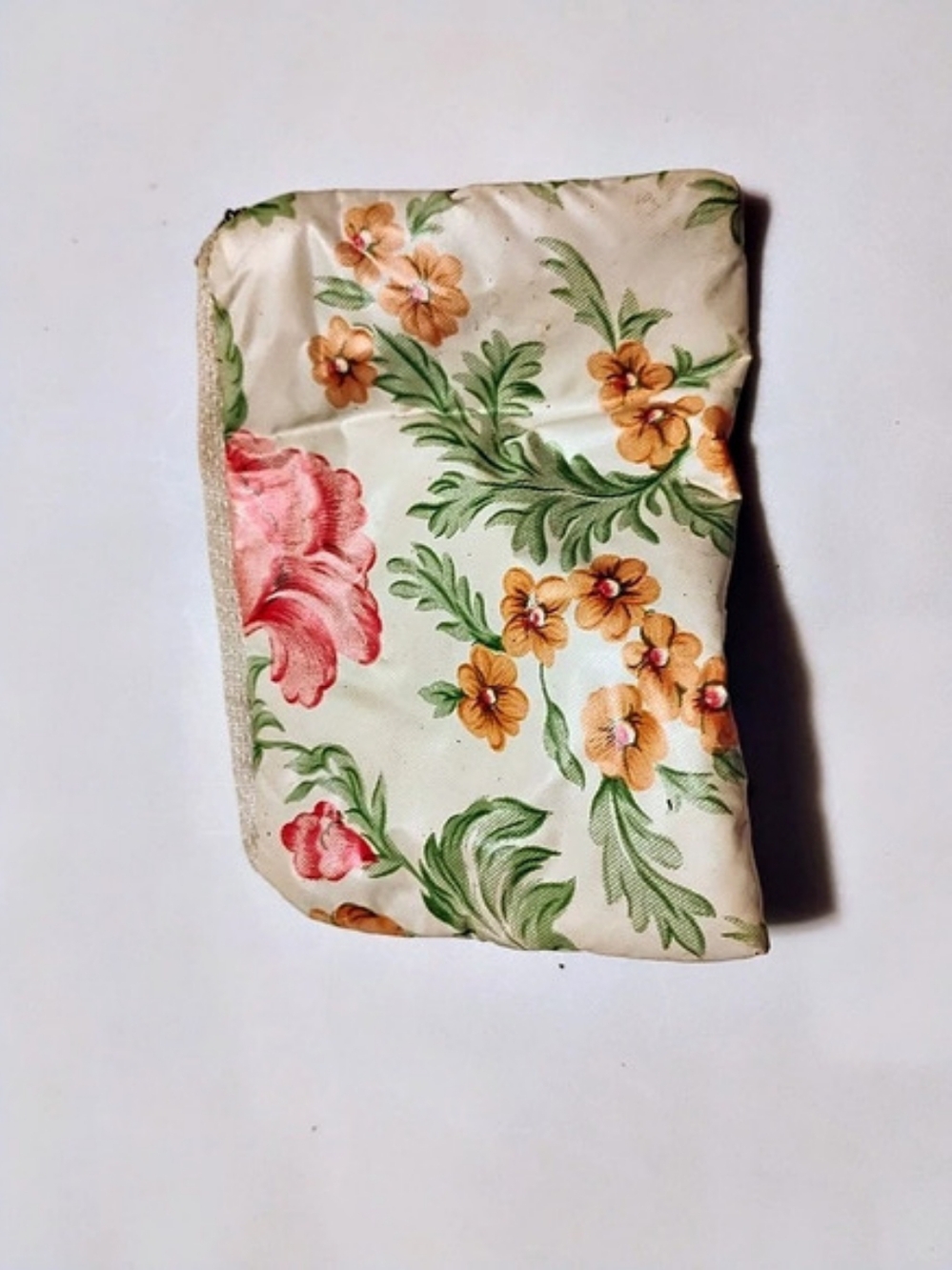Floral Cosmetic Pouch in Cream & Pink Vintage Circa 1950